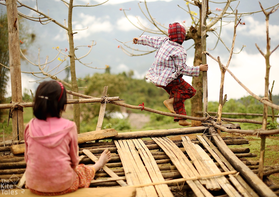 Children playing in a village near Lahe